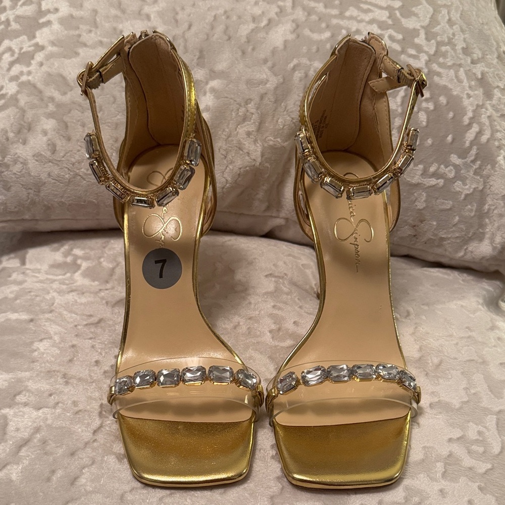 Jessica Simpson Gold Embellished Heels